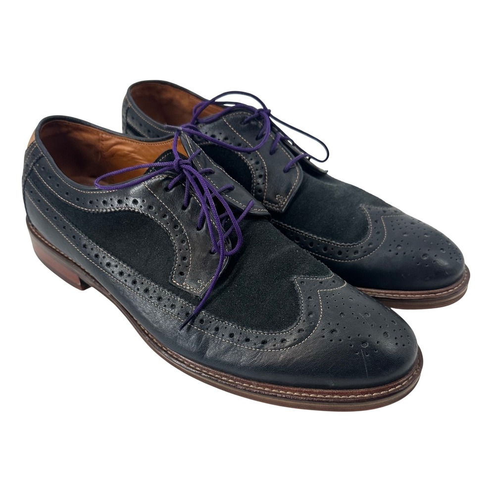 Johnston & Murphy Wingtip Dress‎ Shoes Mens 10.5 D Navy Leather Suede Brogue